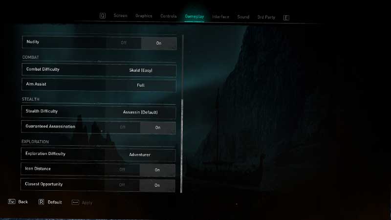 Assassins Creed Valhalla Difficulty Settings