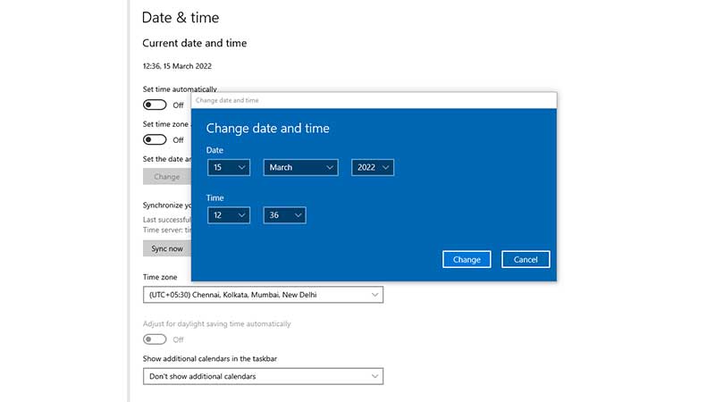 change date time manually