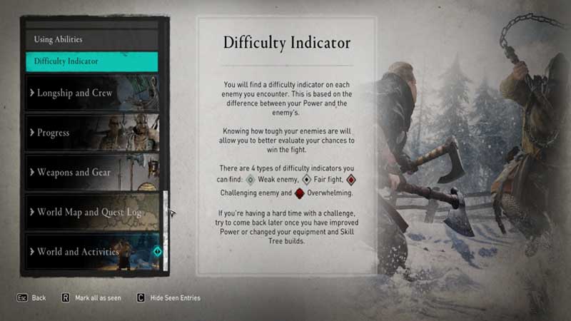 AC Valhalla Difficulty Indicator